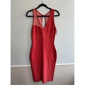 Herve Leger Paris Vintage Bodycon Coral Dress Size 12